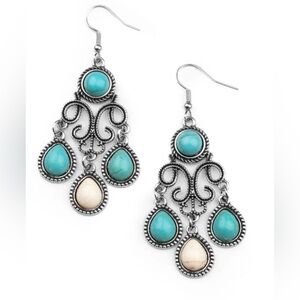 Elegant Silver and Turquoise Chandelier Earrings